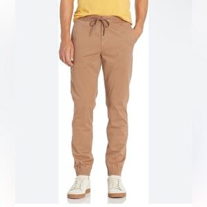 Men's Tan Jogger Cotton Twill Pants size 30 with zipper and tie waist GUC